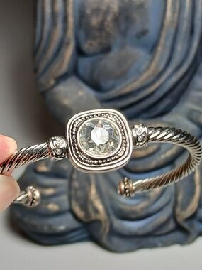 Silver-Tone Crystal Cable Cuff Bracelet